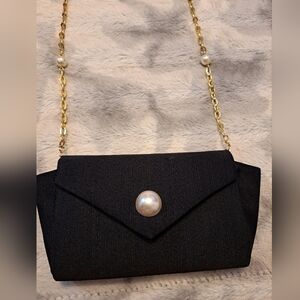 Black Envelope Style Bag With Pearls
